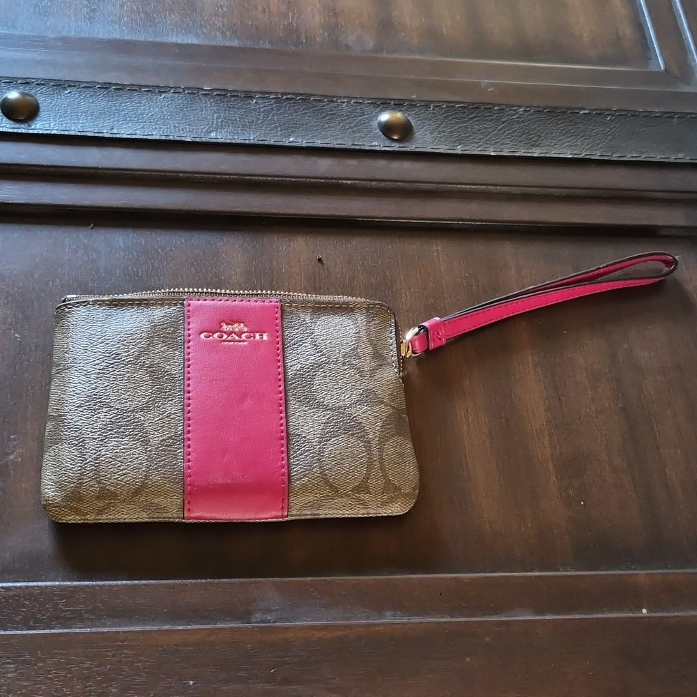 Coach Tan and Pink Wristlet